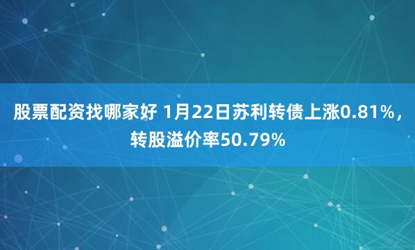 股票配资找哪家好 1月22日苏利转债上涨0.81%，转股溢价率50.79%