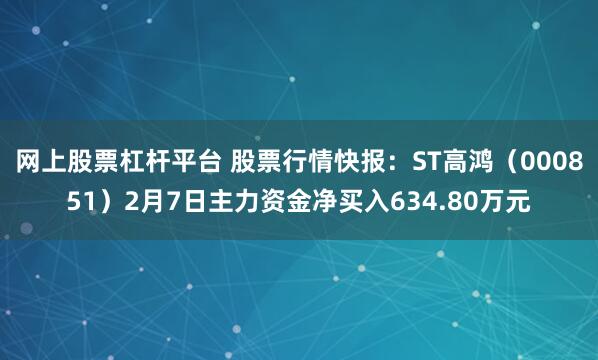 网上股票杠杆平台 股票行情快报：ST高鸿（000851）2月7日主力资金净买入634.80万元